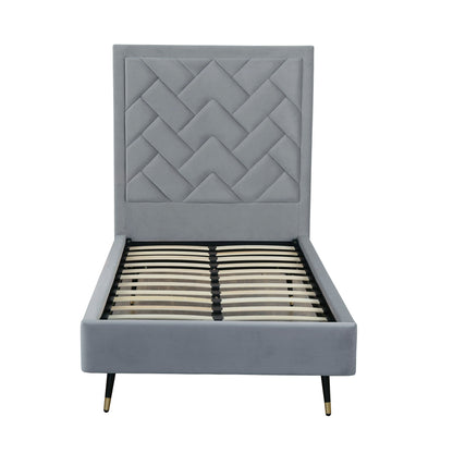 Crosby grey upholstered bed with tufted diamond headboard and slatted base HouseOfZazla on Tampa Home & Garden Store
