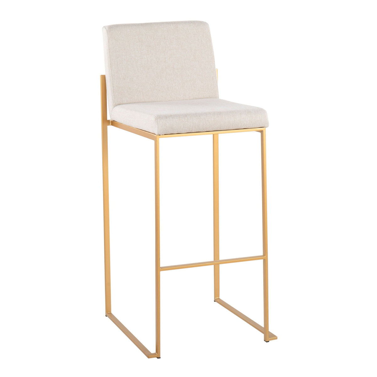 HouseOfZazla contemporary high back barstool with beige upholstered seat and gold frame on Tampa Home & Garden Store