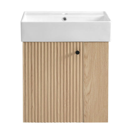 Compact Modern Floating Vanity with Ceramic Basin