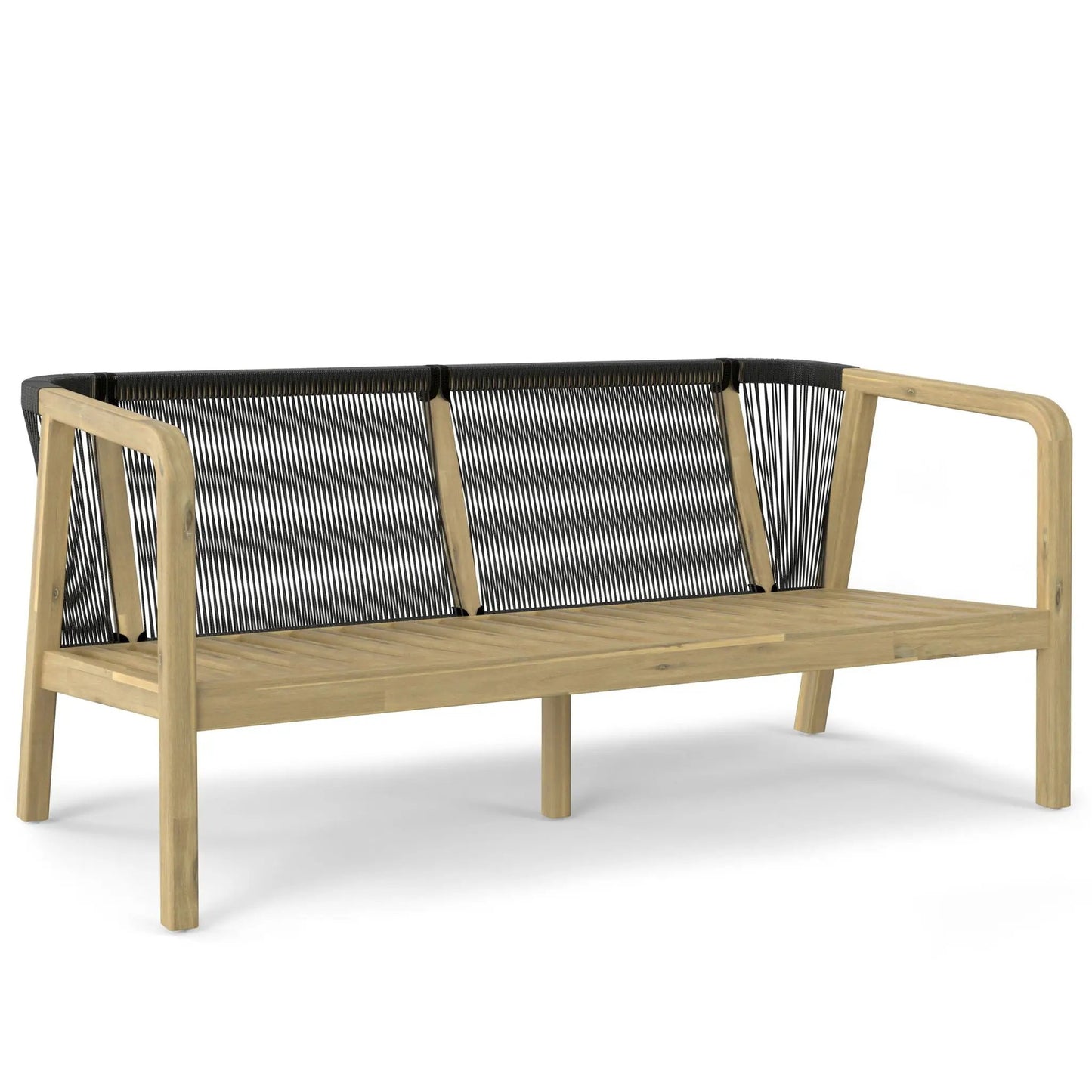 Palmetto outdoor sofa stone gray with wood frame and black woven backrest on Tampa Home & Garden Store