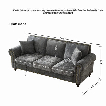 3 Seater sofa with tufted gray upholstery, rolled arms, nailhead trim by Unique Piece Furniture on Tampa Home & Garden Store