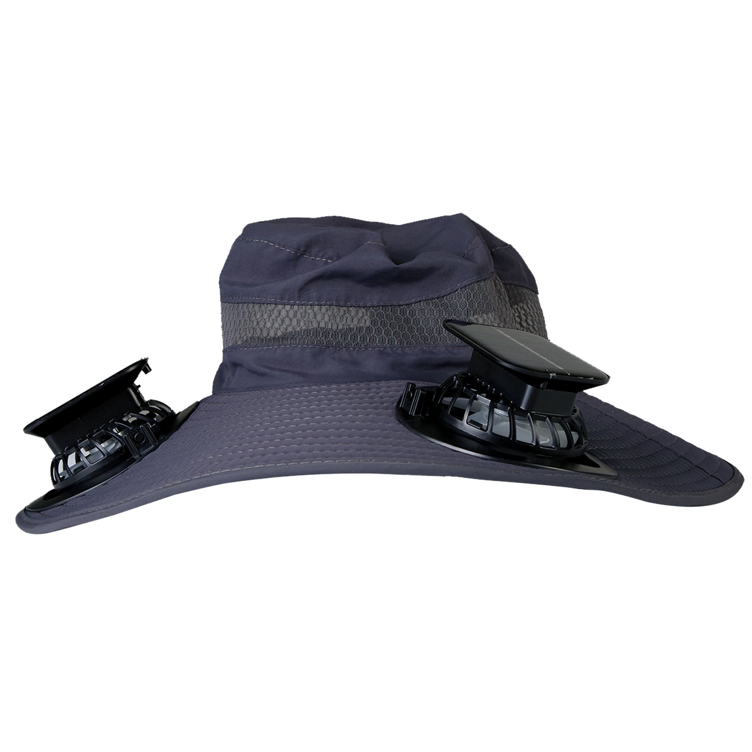 GemGear navy wide brim sun hat with solar dual fans and panel, nylon mesh for hiking on Tampa Home & Garden Store