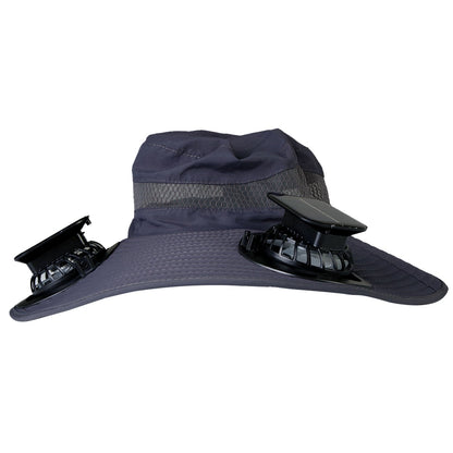 GemGear navy wide brim sun hat with solar dual fans and panel, nylon mesh for hiking on Tampa Home & Garden Store