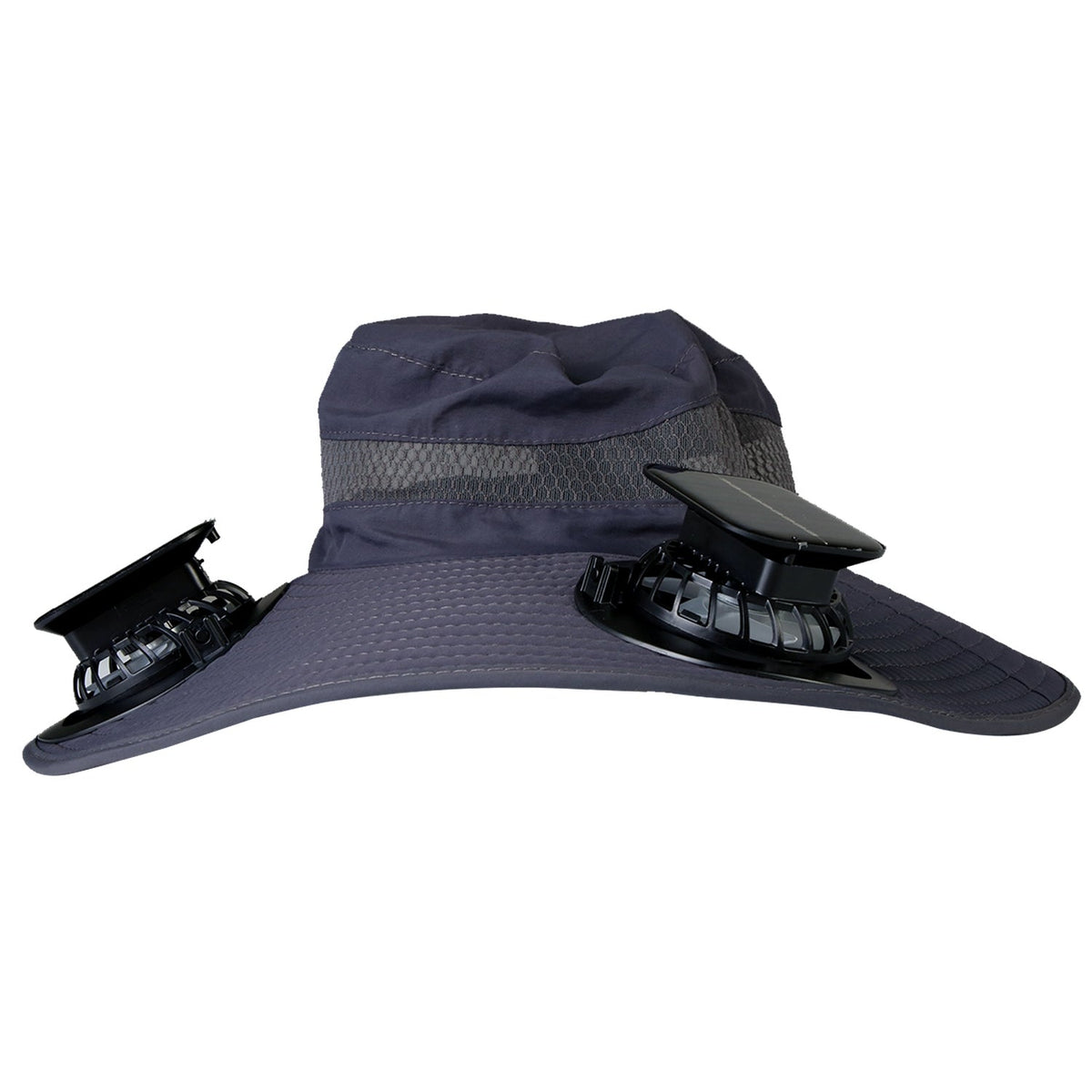 GemGear outdoor wide-brim sun hat with 2 solar fans, navy nylon mesh UPF50+ on Tampa Home & Garden Store