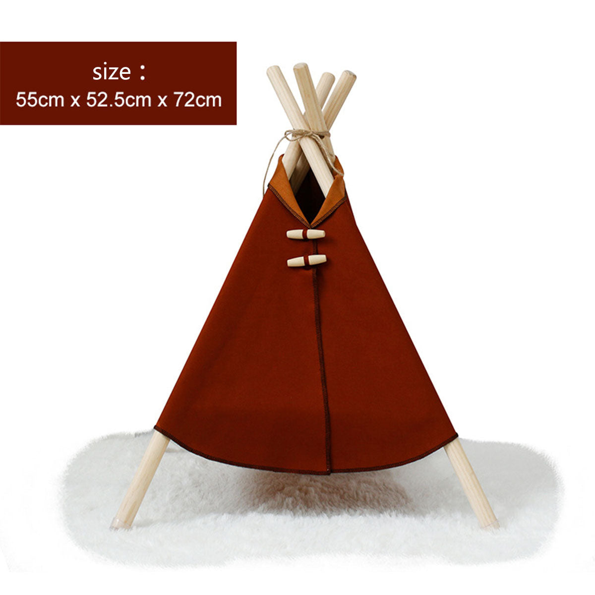 Cat tent bed frame in brown fabric with beige wooden poles, size 55cm x 52.5cm x 72cm on Tampa Home & Garden Store