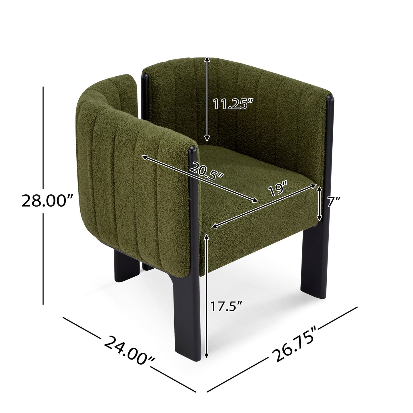 Comfort Stylish Seating Dining Chair Set in green boucle with black legs by HouseOfZazla on Tampa Home & Garden Store