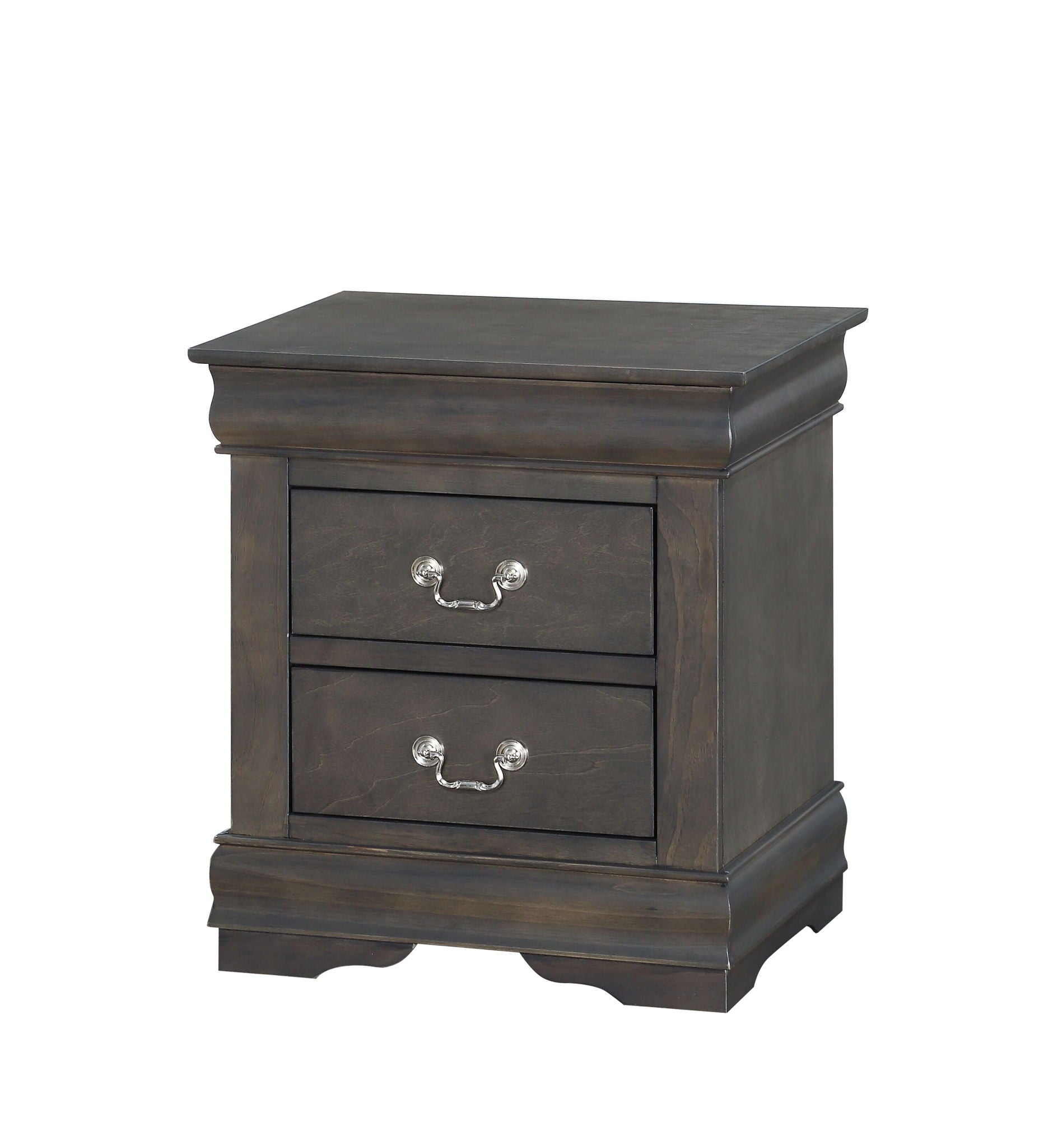 Louis Philippe Accent Nightstand by HouseOfZazla, dark brown wood with silver hardware on Tampa Home & Garden Store