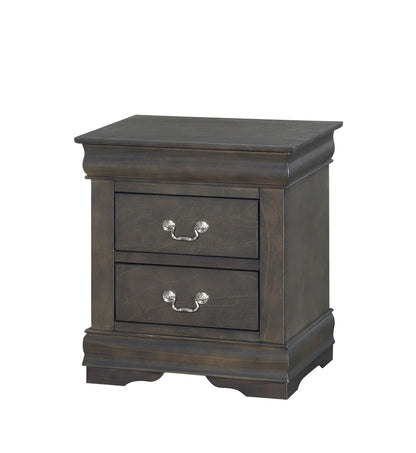 Louis Philippe Accent Nightstand by HouseOfZazla, dark brown wood with silver hardware on Tampa Home & Garden Store
