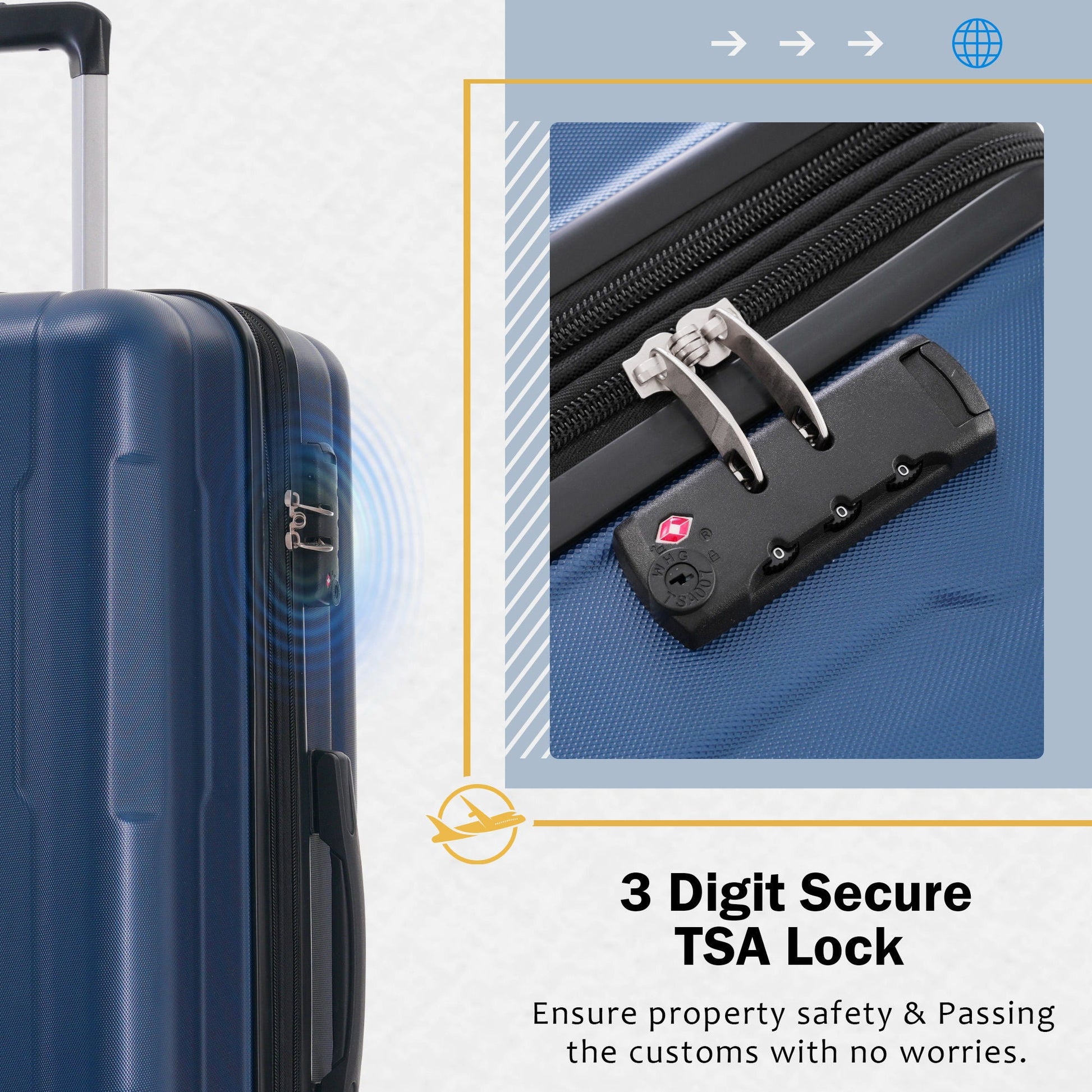HouseOfZazla blue ABS 2-piece luggage set with expanding 20in and 28in suitcases TSA lock on Tampa Home & Garden Store