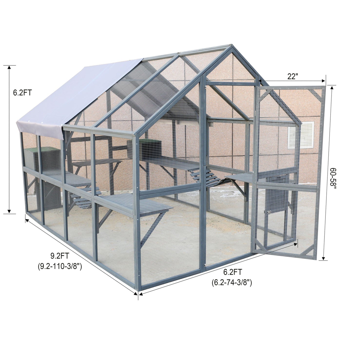 Spacious Wooden Cat Enclosure with Gray Roof