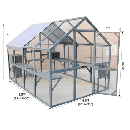 Spacious Wooden Cat Enclosure with Gray Roof