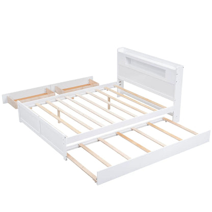 Storage platform bed with LED lights, white finish, 2 drawers and trundle with slatted frame on Tampa Home & Garden Store