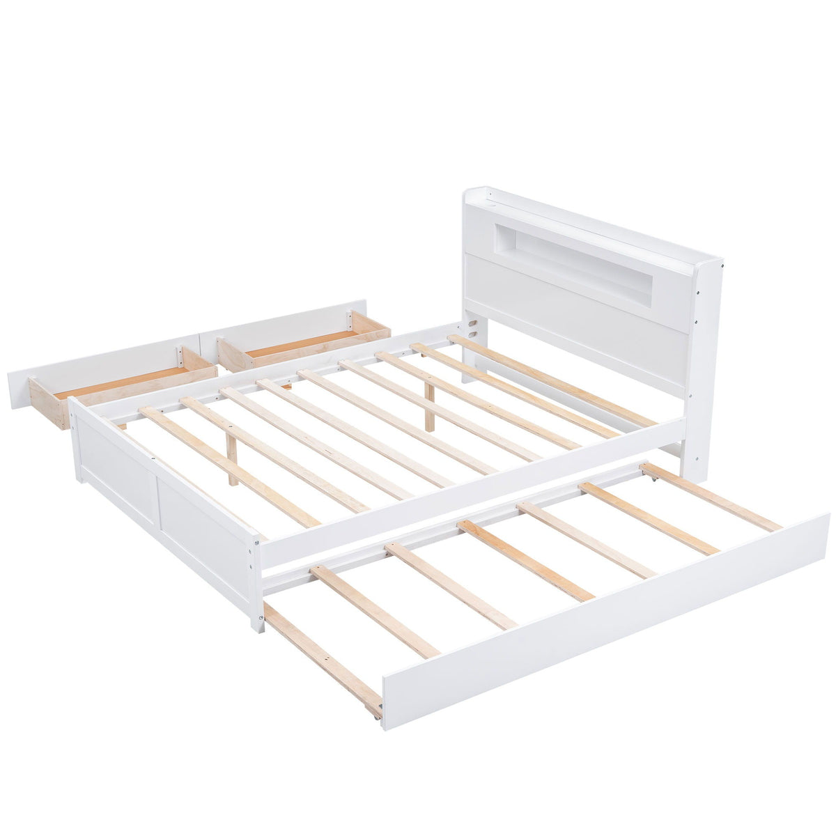 White storage platform bed with LED headboard, 2 drawers and trundle by HouseOfZazla on Tampa Home & Garden Store