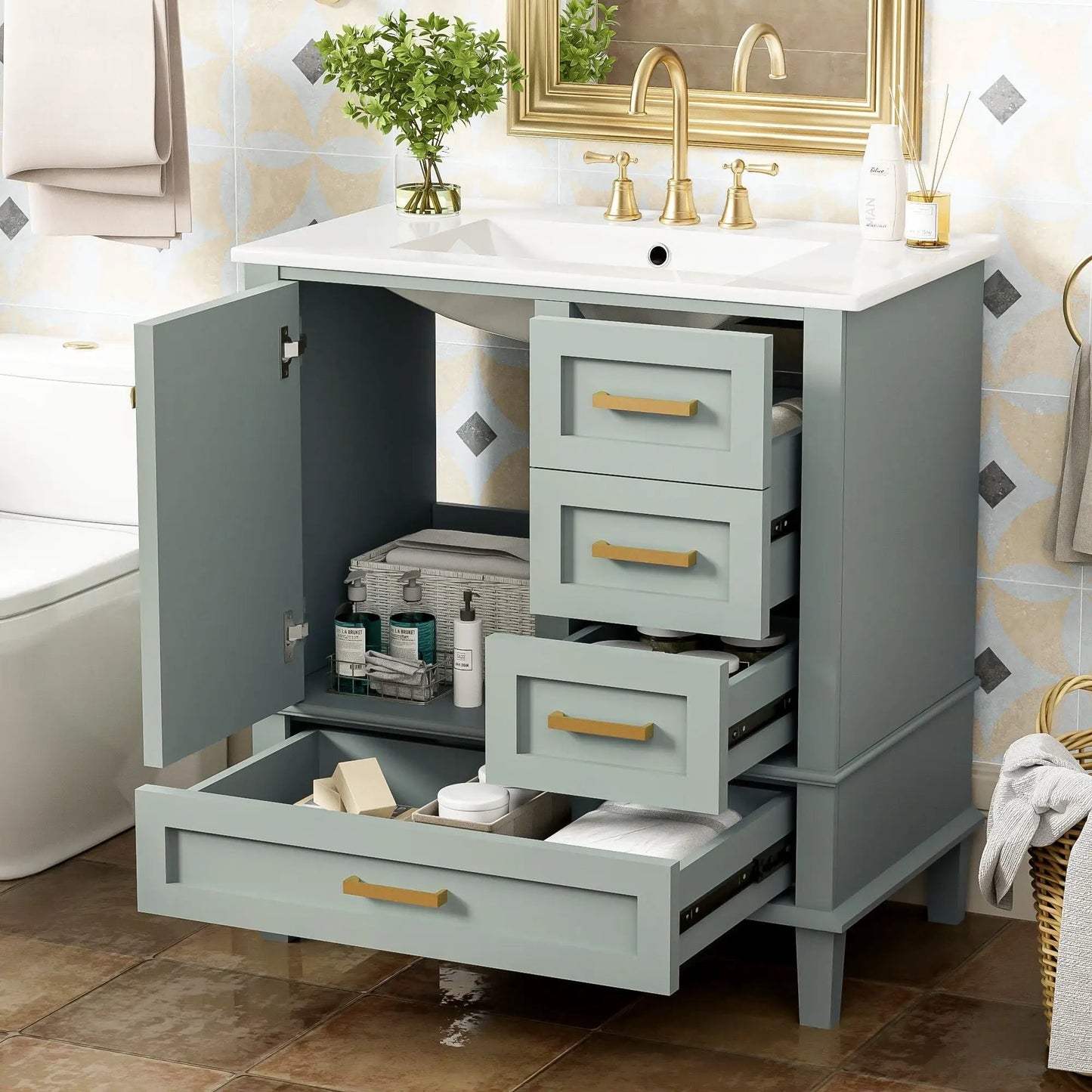 Bathroom Vanity With Sink Solid Wood Cabinet