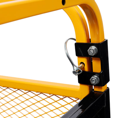 Heavy-Duty Tow-Behind Dump Cart with steel bed, yellow frame, black base on Tampa Home & Garden Store