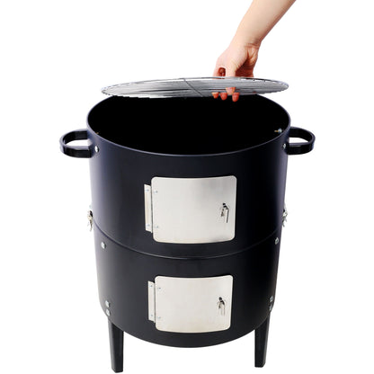Heavy Duty Round Steel Charcoal Grill and Smoker