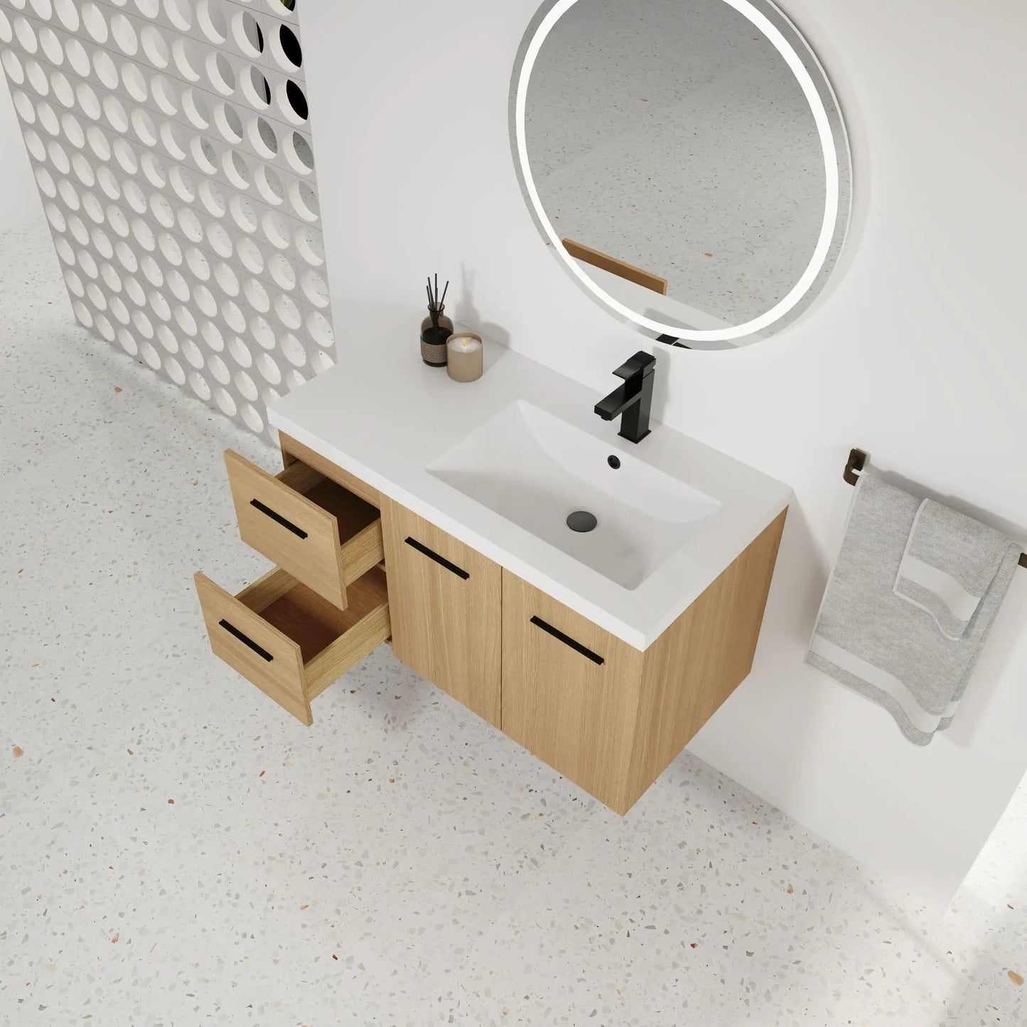 Wall Mounted Floating Vanity Sink and Drawers