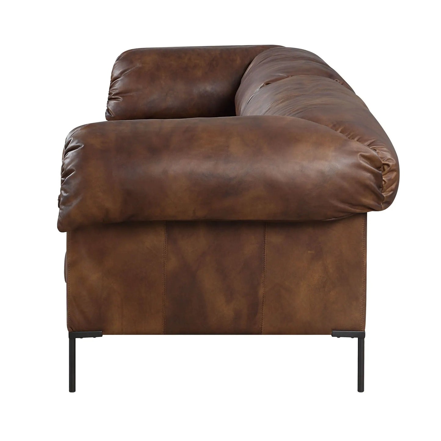 Jaron top-grain leather sofa Mocha, stationary sofa with brown upholstery close-up on Tampa Home & Garden Store