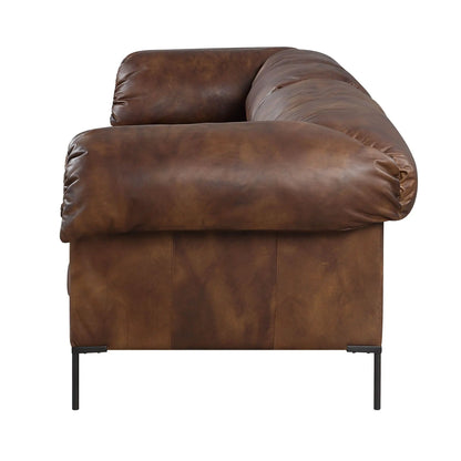 Jaron top-grain leather sofa Mocha, stationary sofa with brown upholstery close-up on Tampa Home & Garden Store