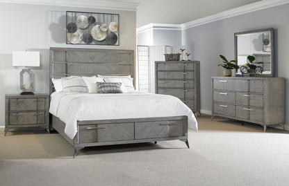 Bookmatched Storage Bed with Light Headboard