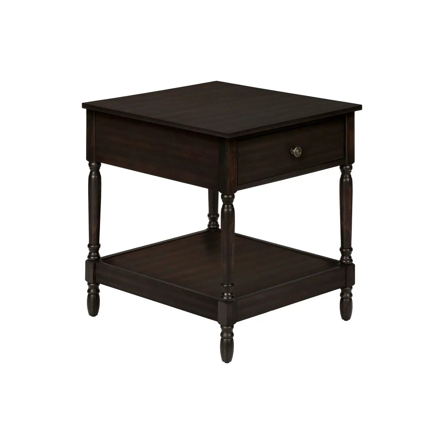 Accent table 2-tier square walnut finish with drawer and turned legs by Unique Piece Furniture on Tampa Home & Garden Store