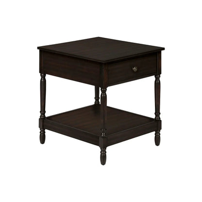 Accent table 2-tier square walnut finish with drawer and turned legs by Unique Piece Furniture on Tampa Home & Garden Store