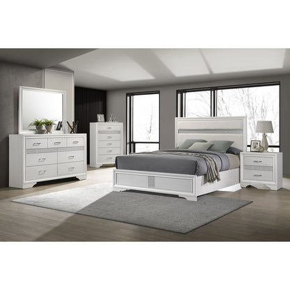 Annie 4 Piece Bedroom Set by HouseOfZazla in white finish with silver hardware and upholstered headboard bed on Tampa Home & Garden Store