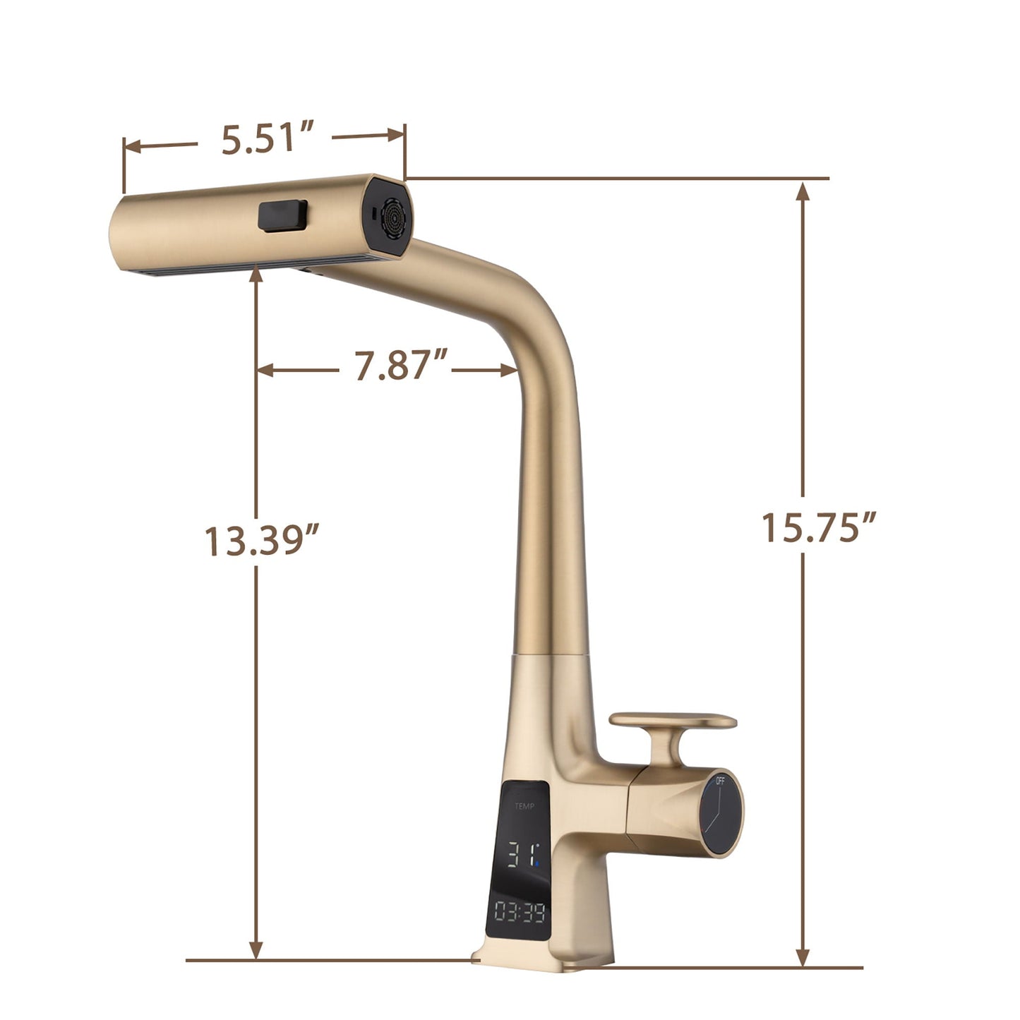 Waterfall Faucet With Display and Pull Down Spray