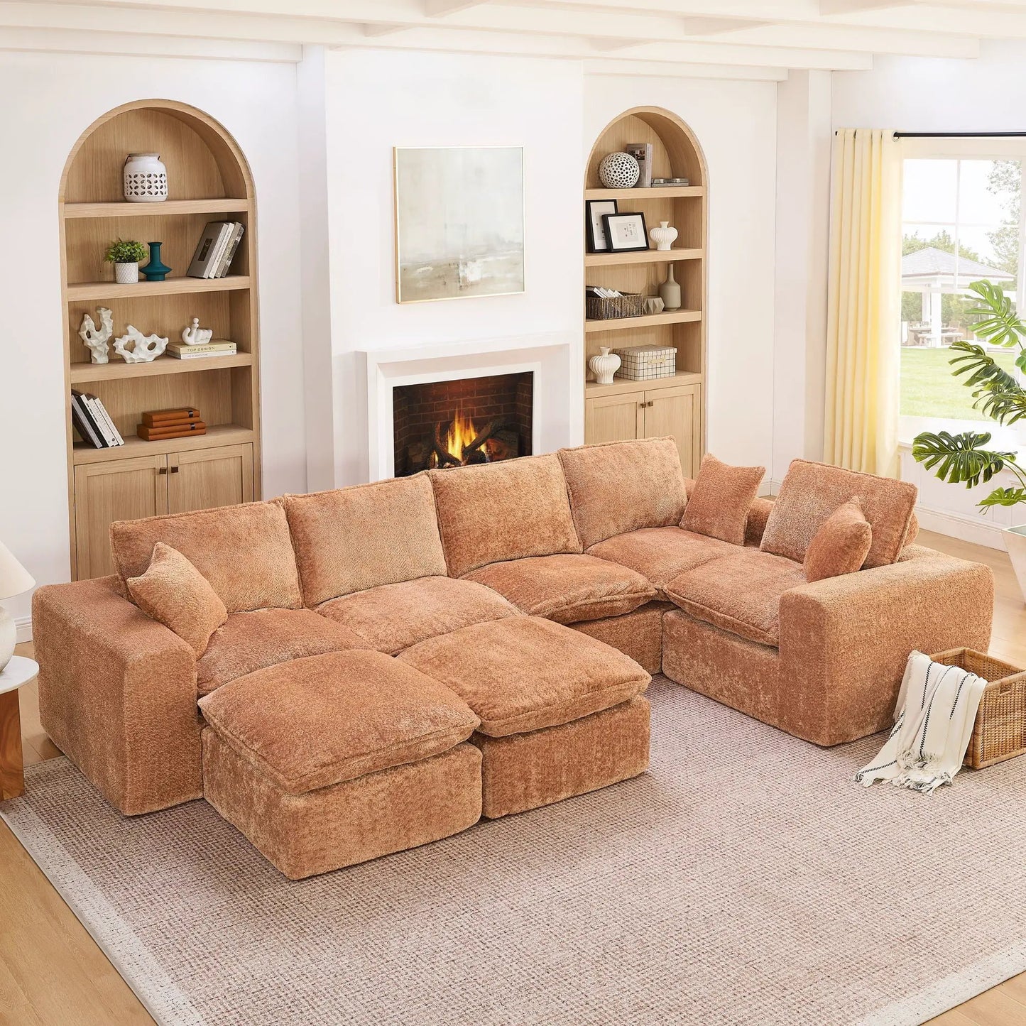 Sectional sofa with moveable ottoman, 3-piece set in warm brown fabric by Unique Piece Furniture on Tampa Home & Garden Store