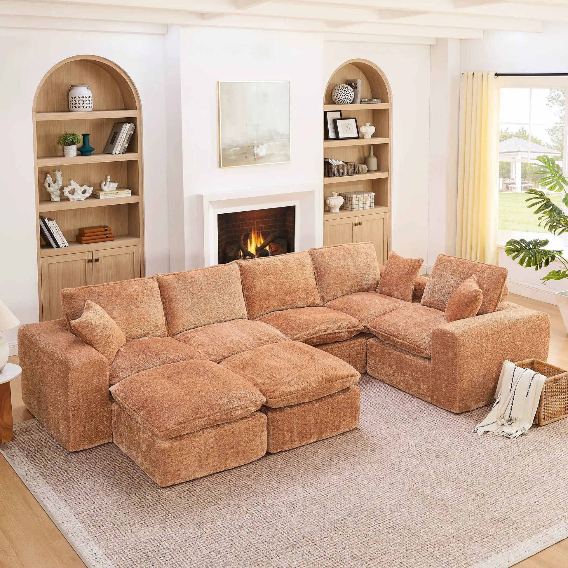 Sectional sofa with moveable ottoman, 3-piece set in warm brown fabric by Unique Piece Furniture on Tampa Home & Garden Store