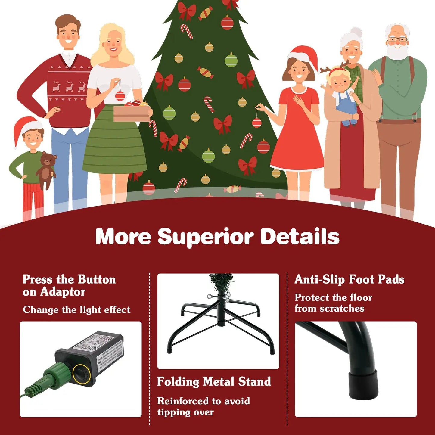 DirectDeals pre-lit Christmas tree with 280 warm white LEDs and 8 modes, festive family scene on Tampa Home & Garden Store