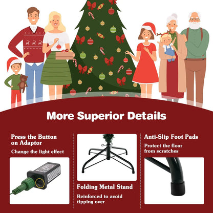 DirectDeals pre-lit Christmas tree with 280 warm white LEDs and 8 modes, festive family scene on Tampa Home & Garden Store