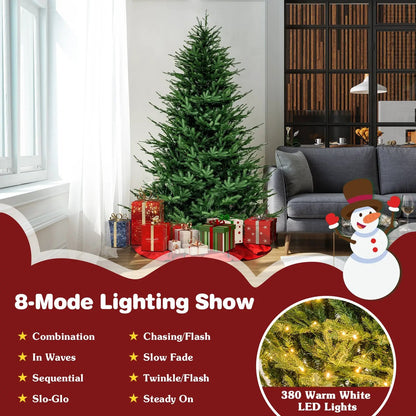 DirectDeals pre-lit Christmas tree with 280 warm white LED lights and 8 modes in a living room on Tampa Home & Garden Store