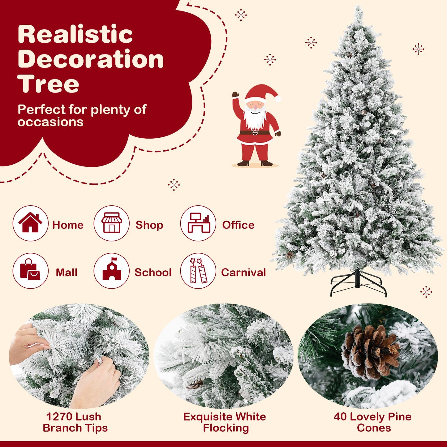 Árbol de Navidad artificial de 1.4/1.8/2.1 metros con agujas de pino y luces LED - 2.1 m