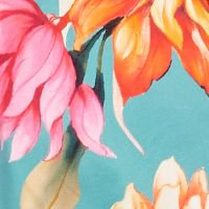 One-Piece Swimsuit floral pattern with pink and orange flowers on teal base lace-up back on Tampa Home & Garden Store
