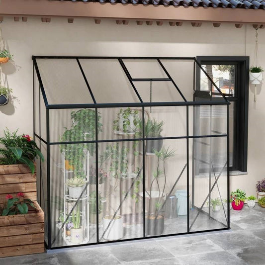 8.3 ft x 4.1 ft Outdoor Polycarbonate Lean-to Greenhouse with Black Metal Frame - Tampa Home & Garden Store