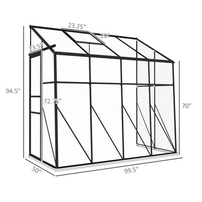 8.3 ft x 4.1 ft Outdoor Polycarbonate Lean-to Greenhouse with Black Metal Frame - Tampa Home & Garden Store