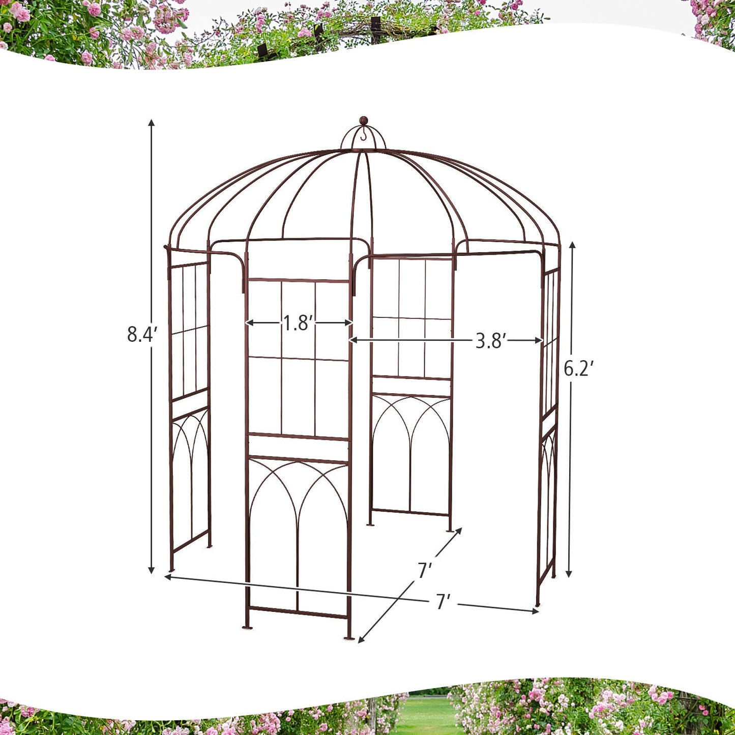8.4 x 7 Feet Wide Birdcage Shape Garden Arbor - Tampa Home & Garden Store