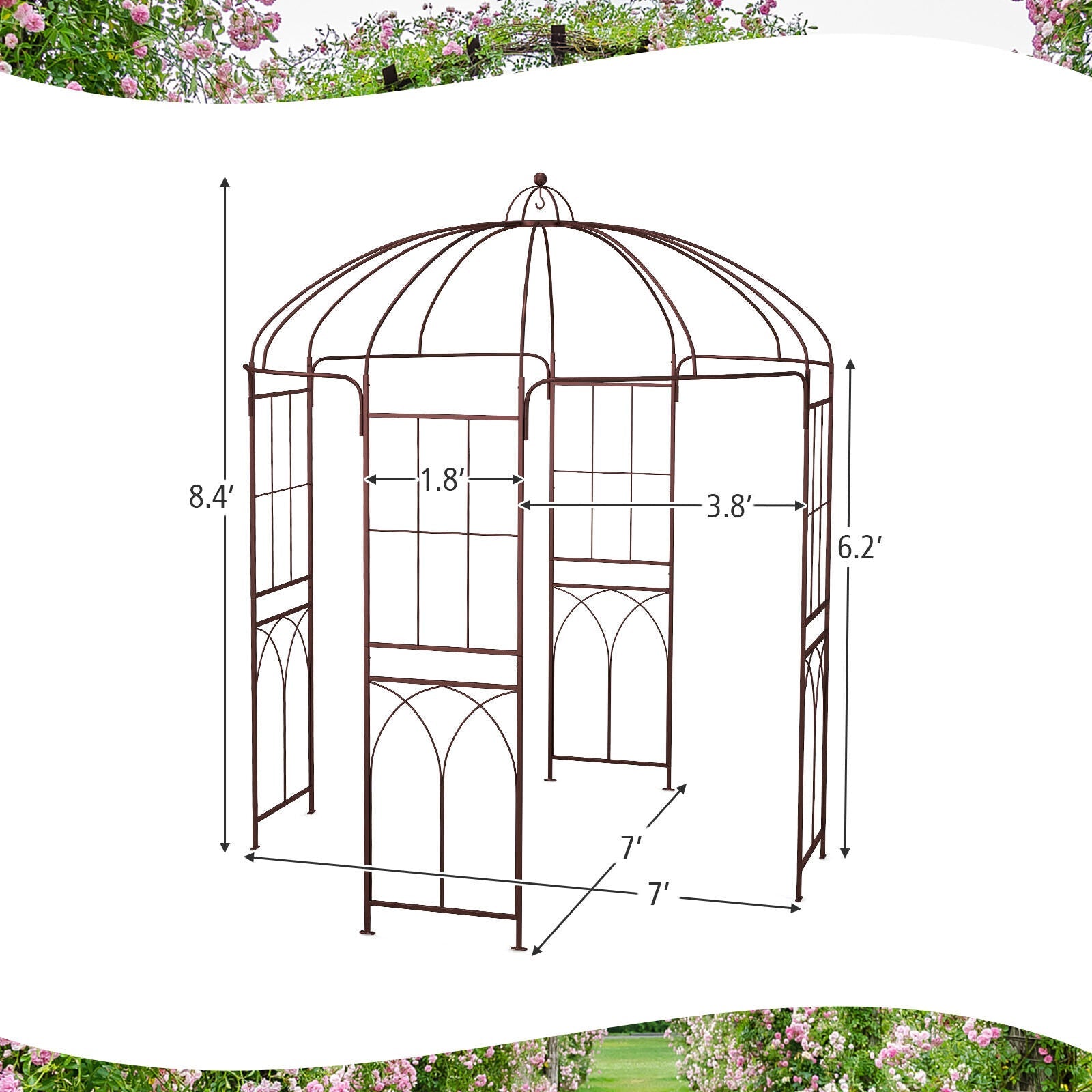 8.4 x 7 Feet Wide Birdcage Shape Garden Arbor - Tampa Home & Garden Store