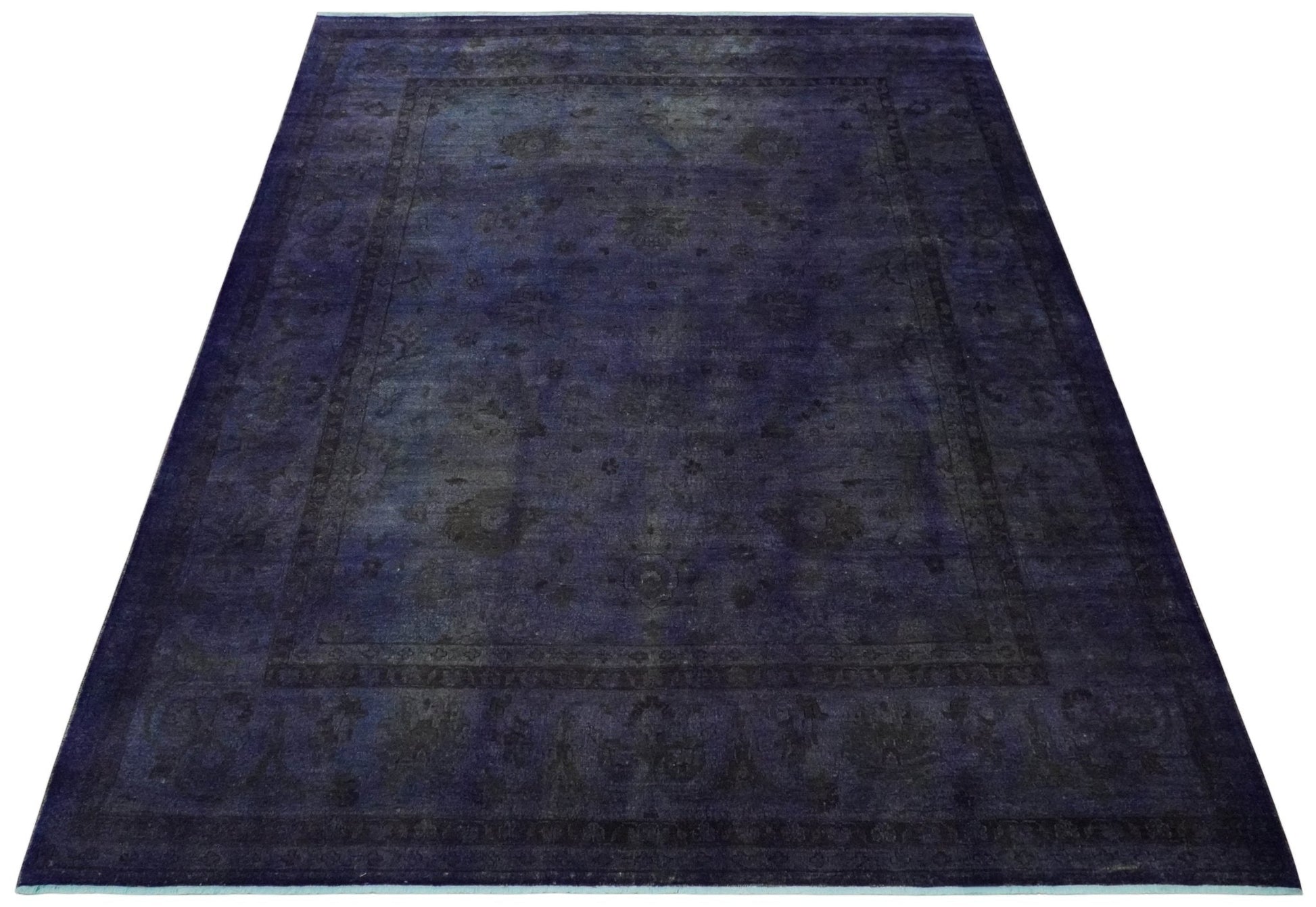 8.4x11.5 Overdyed Royal Dark Purple Hand Knotted Traditional Oushak Wool Area Rug - Tampa Home & Garden Store