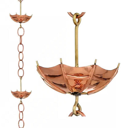 8.5 ft. Copper Umbrella Rain Chain Gutter Downspout with Brass Accessories - Tampa Home & Garden Store