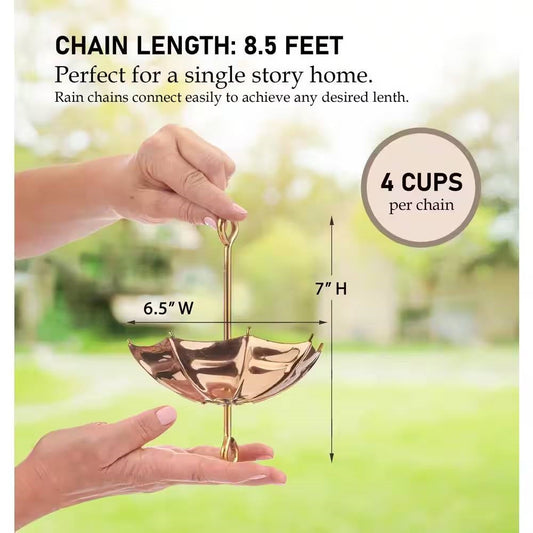 8.5 ft. Copper Umbrella Rain Chain Gutter Downspout with Brass Accessories - Tampa Home & Garden Store