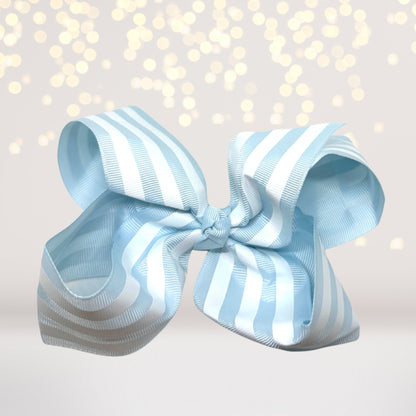 6 Inch Stripe Grosgrain Hair Bow blue and white striped oversized clip on Tampa Home & Garden Store