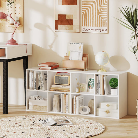 Estantería de 8 cubos con 2 kits antivuelco organizador de almacenamiento-Blanco