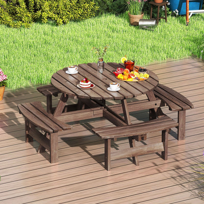 GemGear 8-person round wooden picnic table set with benches for outdoor patio dining on Tampa Home & Garden Store