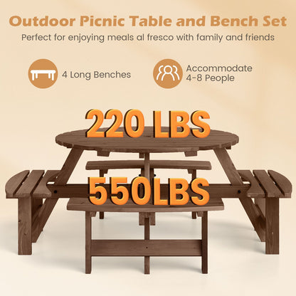 GemGear 8-Person round wooden picnic table set with benches for circular patio dining on Tampa Home & Garden Store