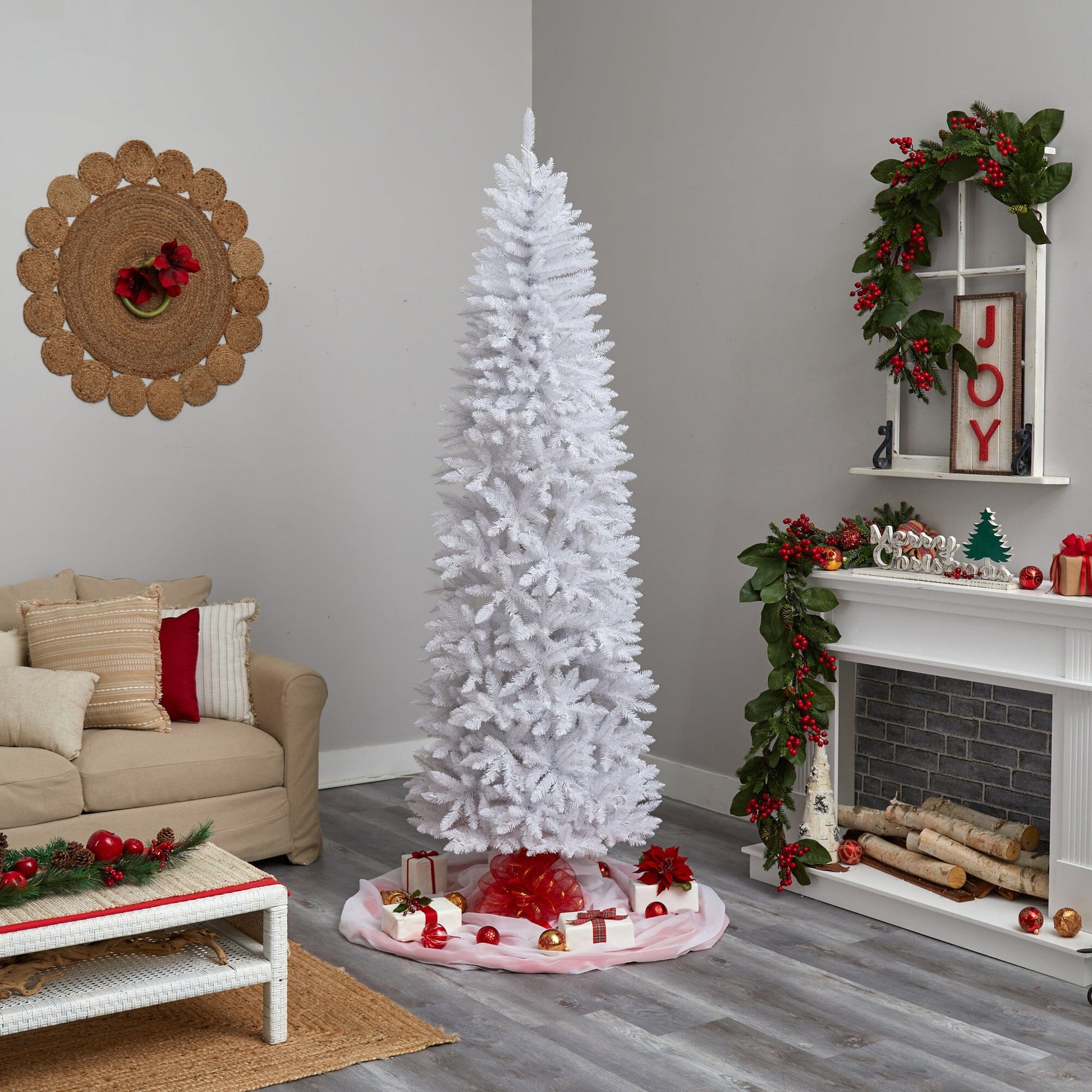 8’ Slim White Artificial Christmas Tree with 1348 Bendable Branches - Tampa Home & Garden Store