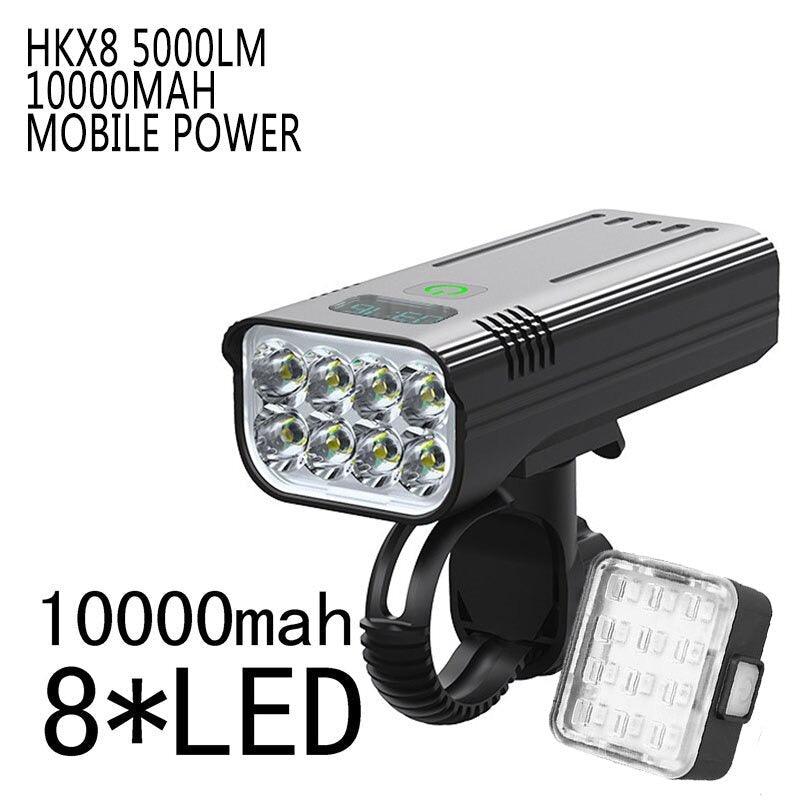 Stevvex 10000mAh bicycle front light with 8 LED, USB rechargeable, IP65 waterproof on Tampa Home & Garden Store