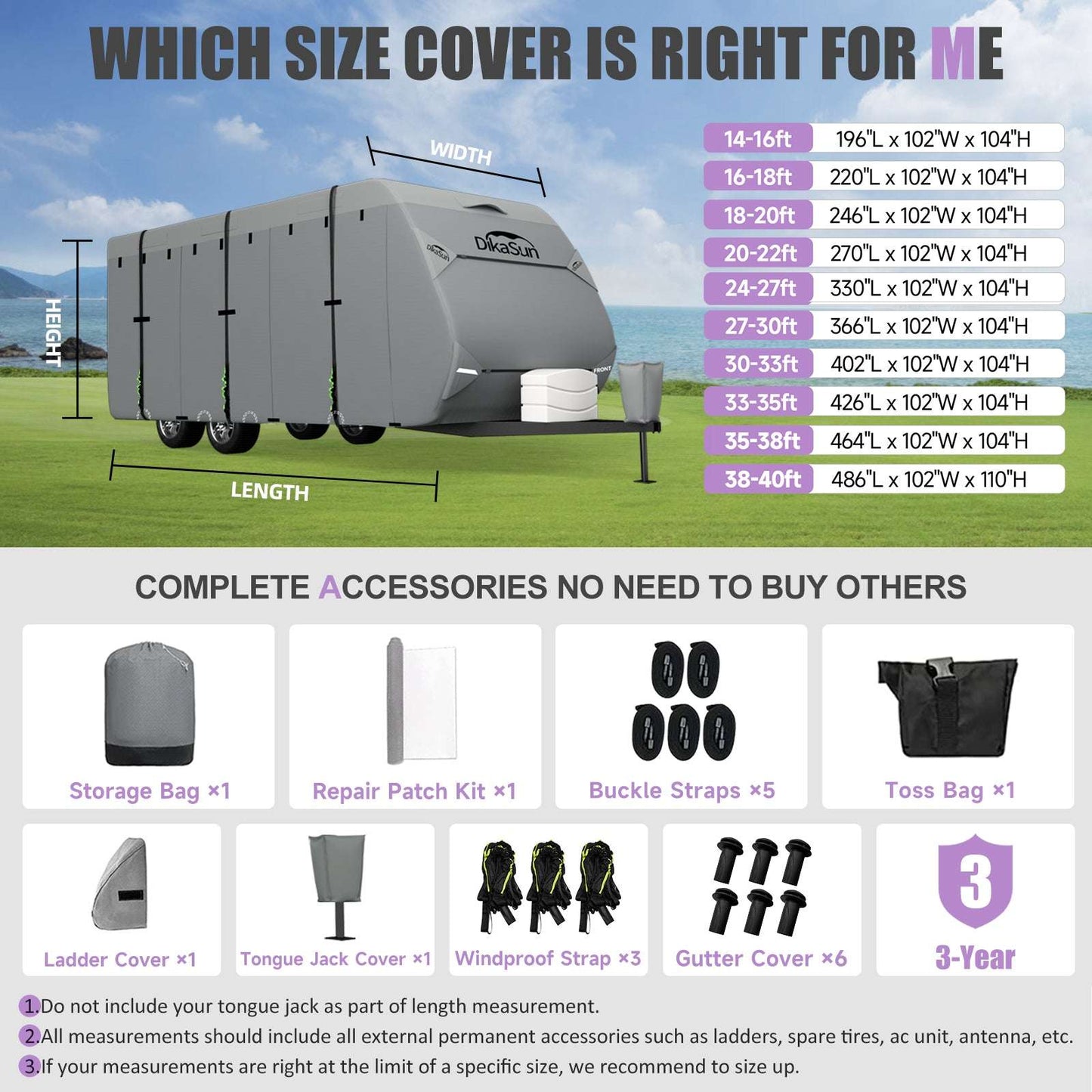 Dikasun Outdoor 7-Layer Top Travel Trailer RV Cover with windproof, waterproof UV protection on Tampa Home & Garden Store