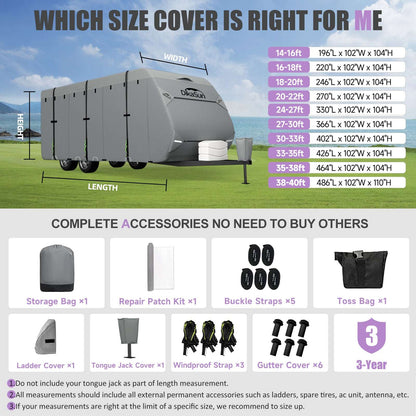 Dikasun Outdoor 7-Layer Top Travel Trailer RV Cover with windproof, waterproof UV protection on Tampa Home & Garden Store